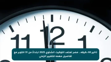 تأخير 60 دقيقة.. مصر تعتمد التوقيت الشتوي 2025 ابتداءً من 31 أكتوبر مع تفاصيل مهمة للتغيير الزمني